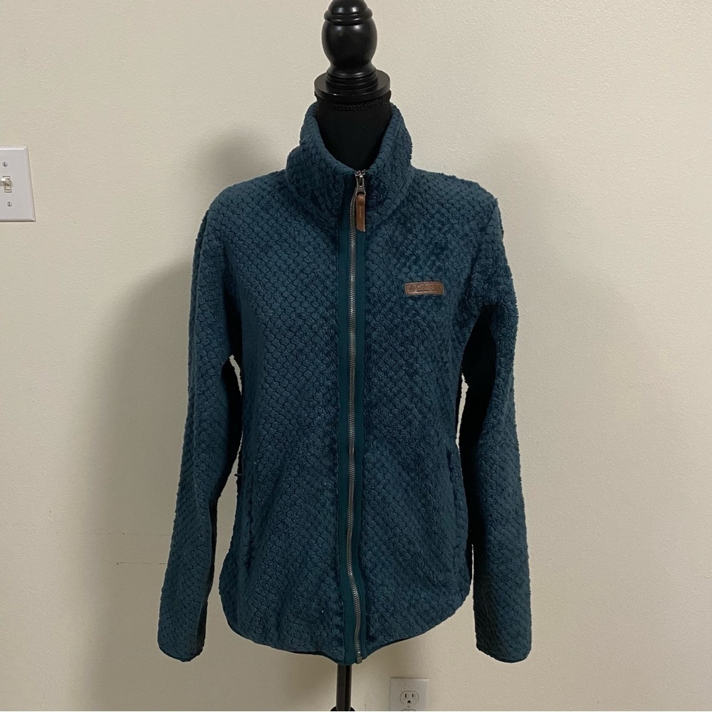 Columbia Jacket Women’s Size Large Dark Teal Full zip high collar fleece Jacket